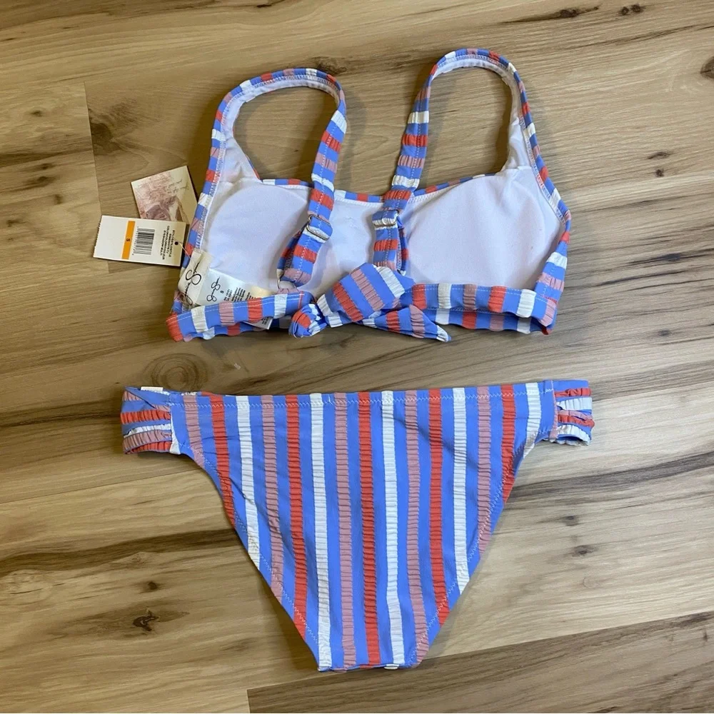NWT‎ Jessica Simpson Womens Blue Striped Seersucker Bikini Set Two Piece Size S